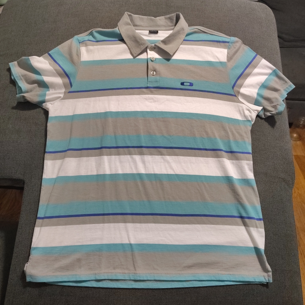Striped Polo Shirt - Gray, Blue, and White